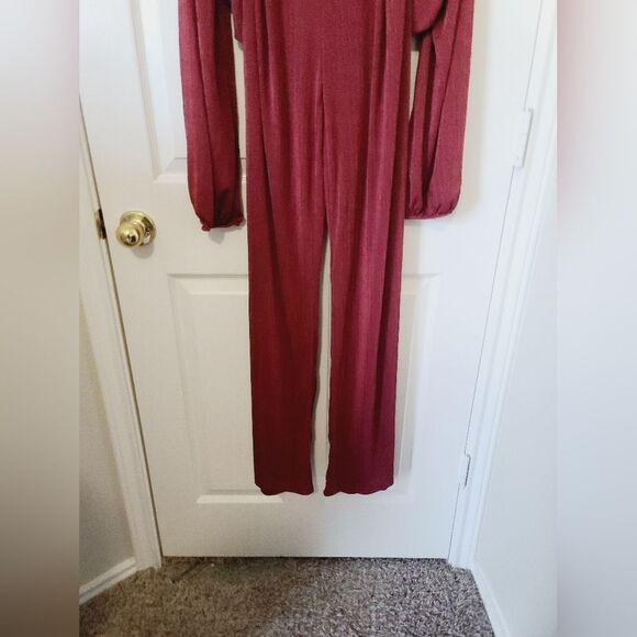 Fashion Nova Hello Lover Slinky Pant Set Cord Brick Red Maroon Ribbed XL - Picture 3 of 12